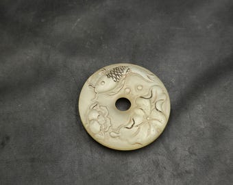 Beautiful Antique Rare Color of Natural Jade Stonen Handcrafted Fish Carved Amulet