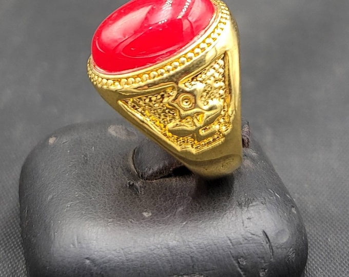 Silver Gold Gulding Ring Vintage Ring With Natural Ruby Naga-Land Stone Ring Free Size Adjustable