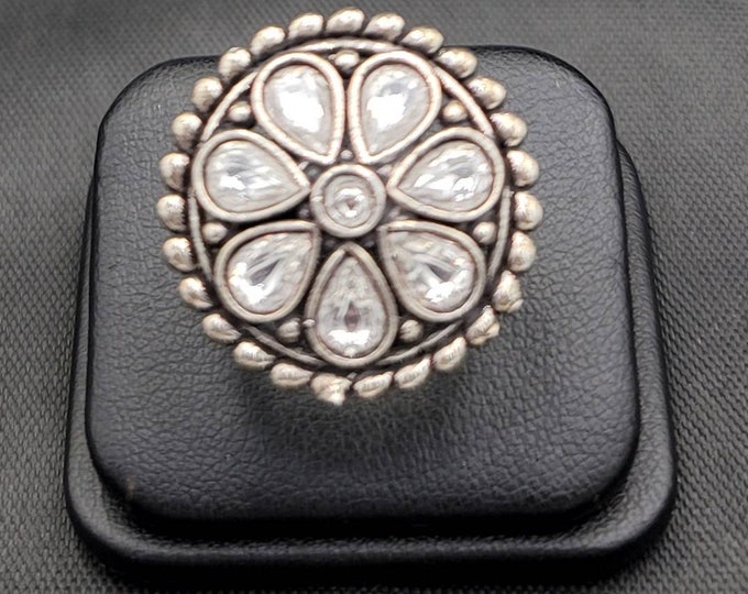 Near Eastern Old Silver Antique Ring Adjustable Silver Ring With White Toppaz Gemstone