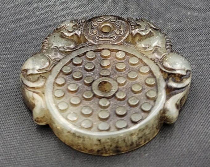 Antique Green Jade Stone Chine Ming Bird Figure Carved Beads Pendant