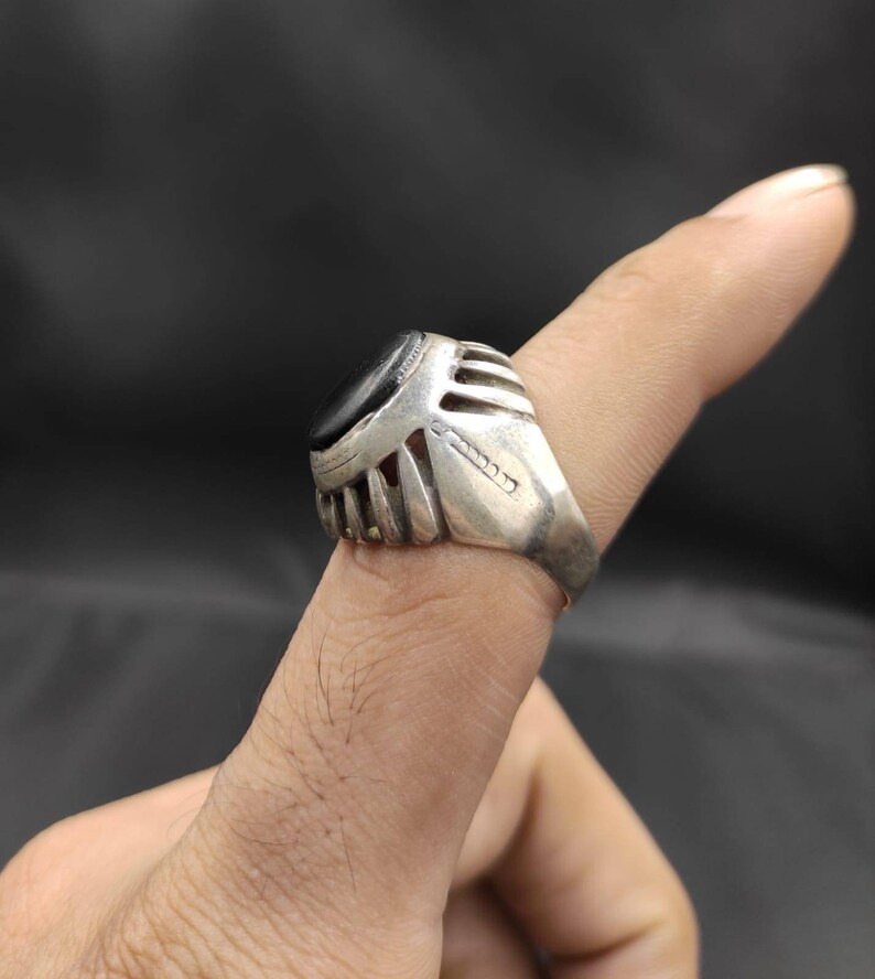 Vintage Old Medival Silver Ring With Natural Ancient Agate Stone