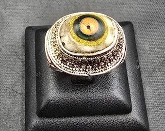 Rare Color Mosaic Gabree Evil Eyes Powerful Protection Antique Silver Ring