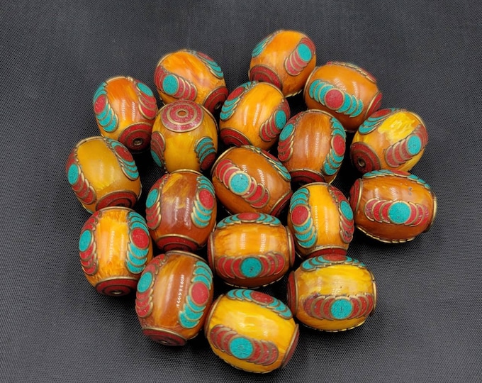 Super Gorgeous Vintage Nepali  Copal and Beads With Turquoise And Coral Stone Inlaid