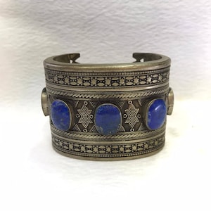 Vintage Beautiful Afghanistan Lapis lazuli Stone Silver Bangle/Bracelet