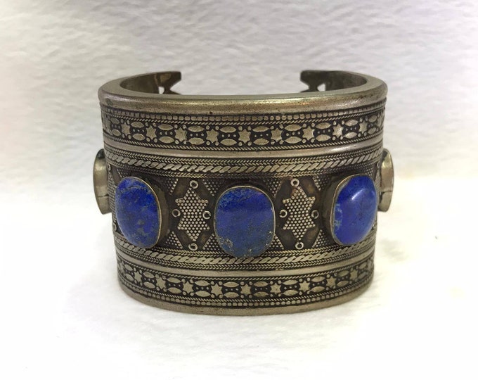 Vintage Beautiful Afghanistan Lapis lazuli Stone Silver Bangle/Bracelet