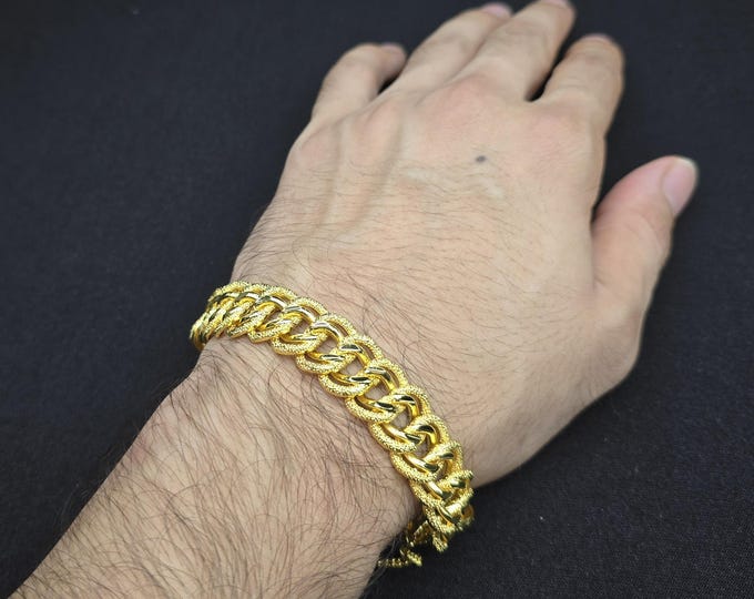Vintage 20k  Gold-Gilt Silver Link Bracelet – Antique-Style Elegant Statement Jewelry