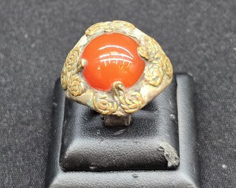 Antique Near Eastern Old Silver Ring With Ancient Agate Stone