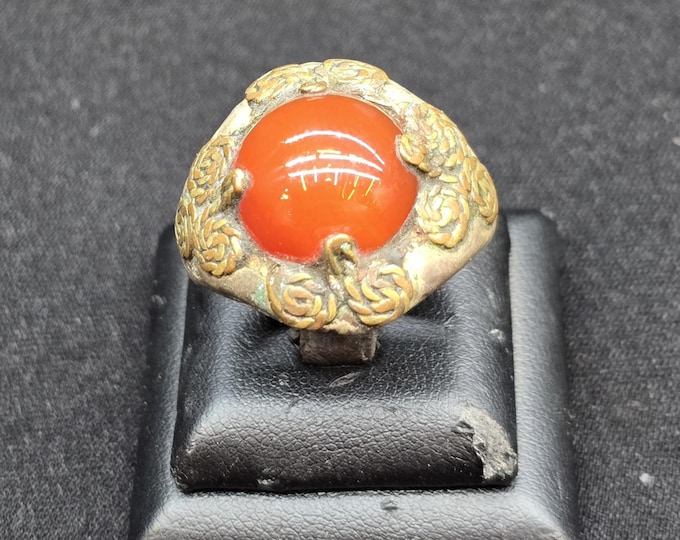 Antique Near Eastern Old Silver Ring With Ancient Agate Stone