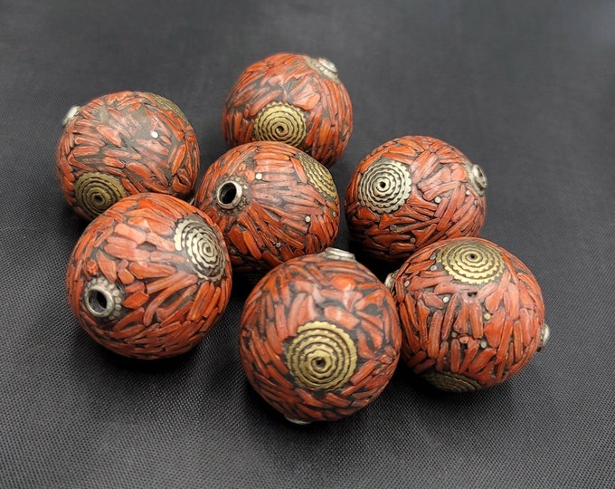 Vintage Beautiful Old Silver Big Coral Beads With Gold Plated Art