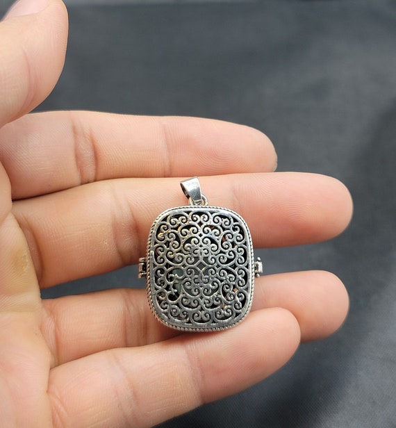Sterling Vintage Silver Handmade Box Pendant With… - image 3