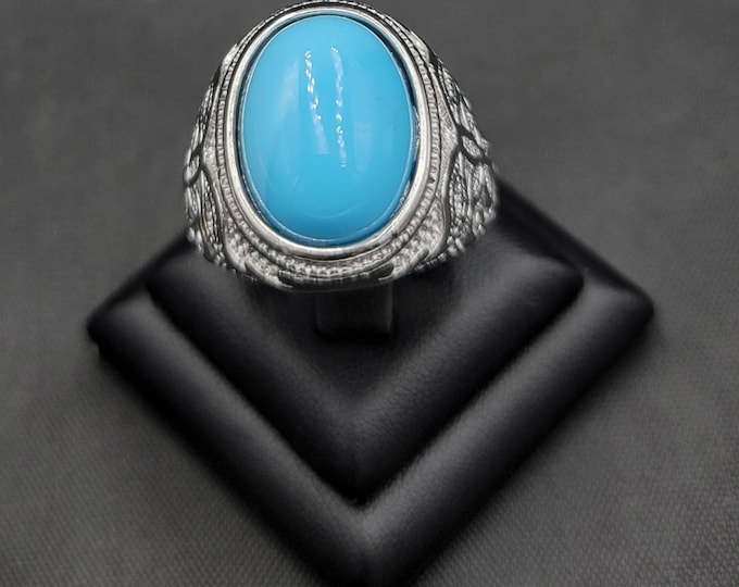 Beautiful Antique Near Eastern Silver Handmade Ring With Natural Turquoise Stone