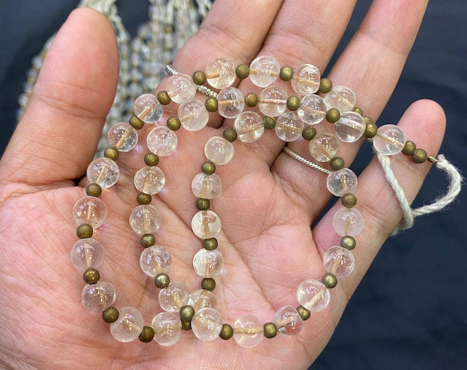Clear Crystal Quartz Beautiful Natural Ancient Old Stone Beads Necklace