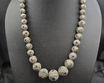 Handmade Mughal Necklace: Black Spinal & Blue Stone, Gold Plated