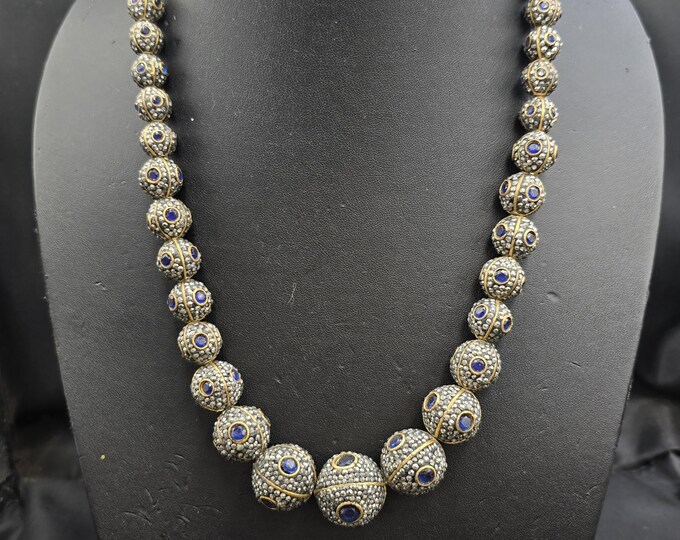 Super Gorgeous Beautiful Handmade Necklace With Natural Black Spinal And Blue Stone