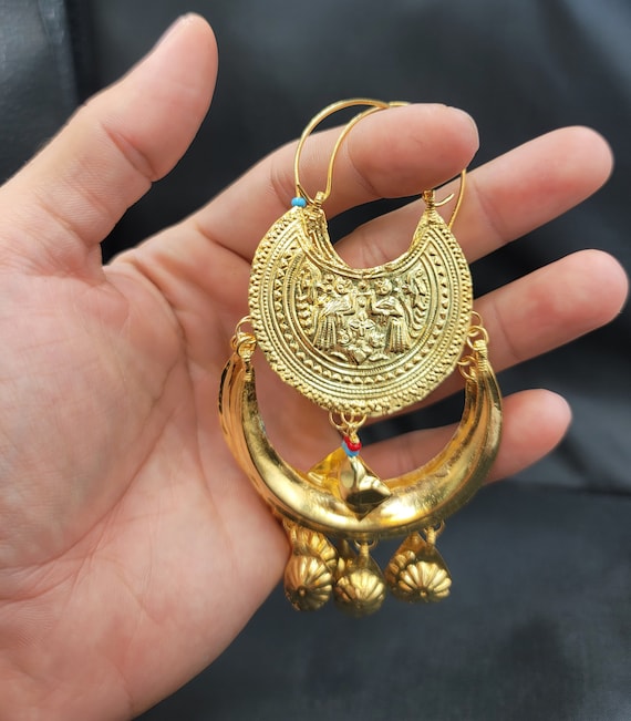 Beautiful Kuchi Design 20k Gold Over Silver Vintage Earrings With Agate Gemstone Etsy