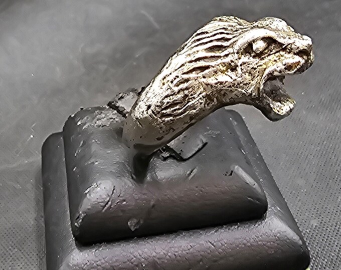 Antique Authentic Beautiful Old Silver Greek Empire Ring With Loin Face
