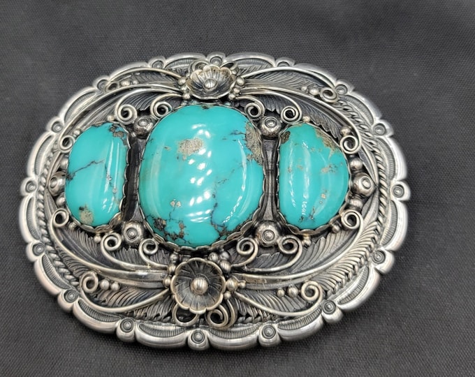 Genuine Native American Turquoise Stone Sterling Silver Vintage Belt Buckle Antique Belt Buckle