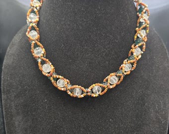 Antique African Mix Glass Bead Necklace, Crystal Quartz Beads