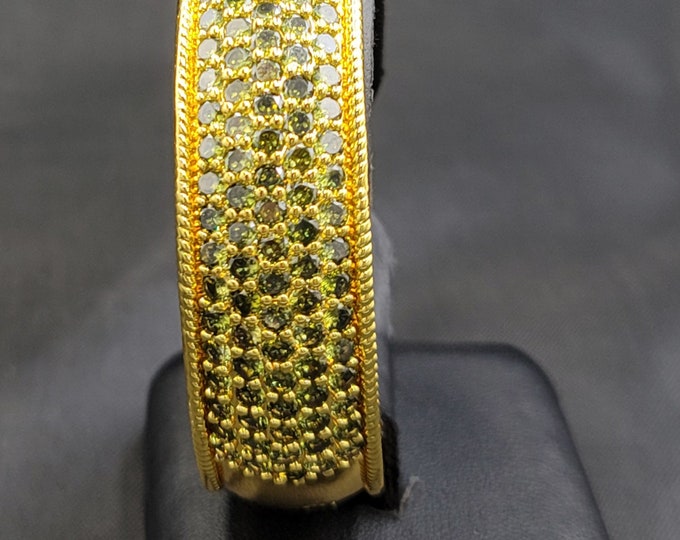 Gorgeous Gold Over Silver Vintage Bangle Bracelet With Black Spinel Gemstone