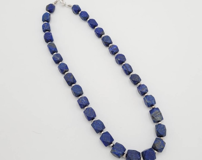 Super Beautiful Natural Lapis Lazuli Stone Beads Necklace With Silver BEADS & Claps