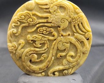 RARE Antique Brown Jade Stone Chinese Phoenix Bird Carved Beads Pendant Amulet