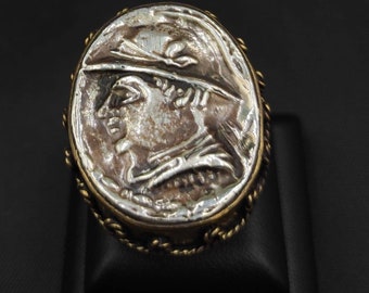 Ancient Roman Empire King Alexander Silver Coin Ring - Size 9.5
