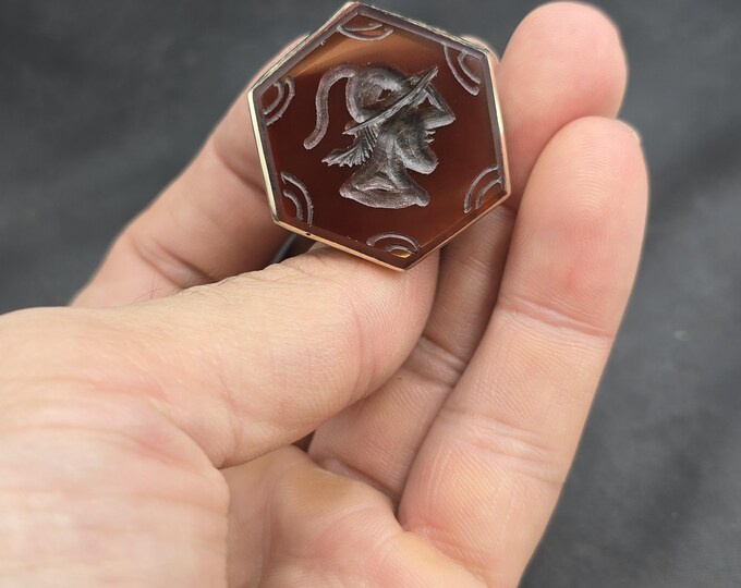 Amizing Vintage Silver Near Eastern Silver Seal Stamp Pendant With Agate Stone King Intaglio