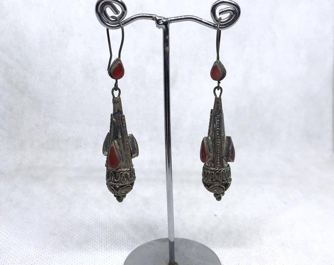 Beautiful Old Silver Wonderful Egyptian Earrings With Red Agate Stone Very Old Earrings Silver Unique Earrings