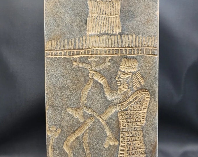Ancient Sumerian King Gilgamesh With Goddess And Loin Intaglio Tablet Stone 2000 BC