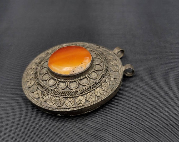 Medaval Old Afghanistan Silver Beautiful Pendant With Ancient Agate Stone
