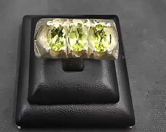 Vintage Afghan Peridot Sterling Silver Ring - Handmade Size 11