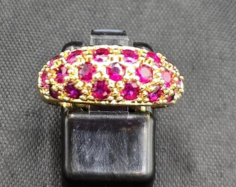 Anillo vintage de plata chapado en oro hecho a mano con rubí natural, tamaño ajustable.