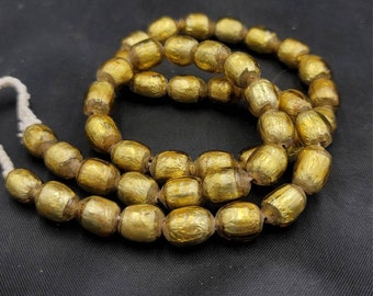 Ancient Pyu Temple Glass Bead Necklace with Gold Leaf (66cm)