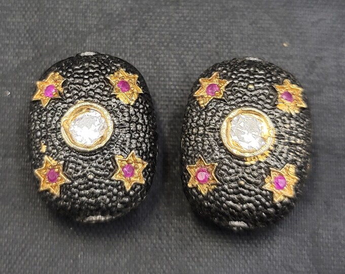 Lovely Victorian Beautiful Soild Silver Bead With Natural Daimond Gemstones Rose Cut Daimond