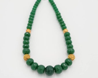 Handmade Green Agate Necklace with Vintage Gold Beads (45cm)