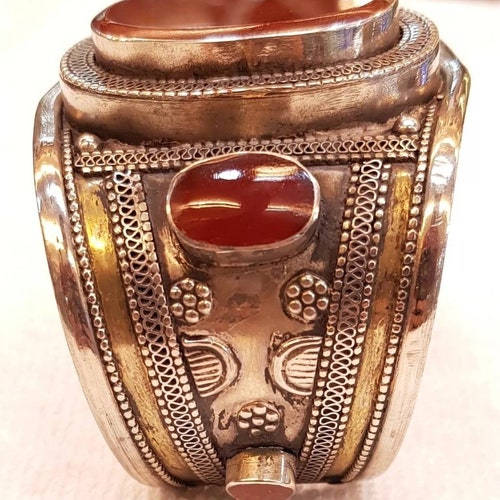 Beautiful Old Silver Vintage Tribal Bangle/ Cuff with shops Ancient Red Agate Stone