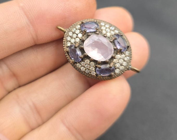Beautiful Vintage Silver and Gold Plated Beads Pendant With Rose Quartz And Amethyst Gemstone