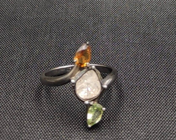 Gorgeous Sterling Silver Vintage Rose Cut Daimond and Tormaline Gemstone Ring