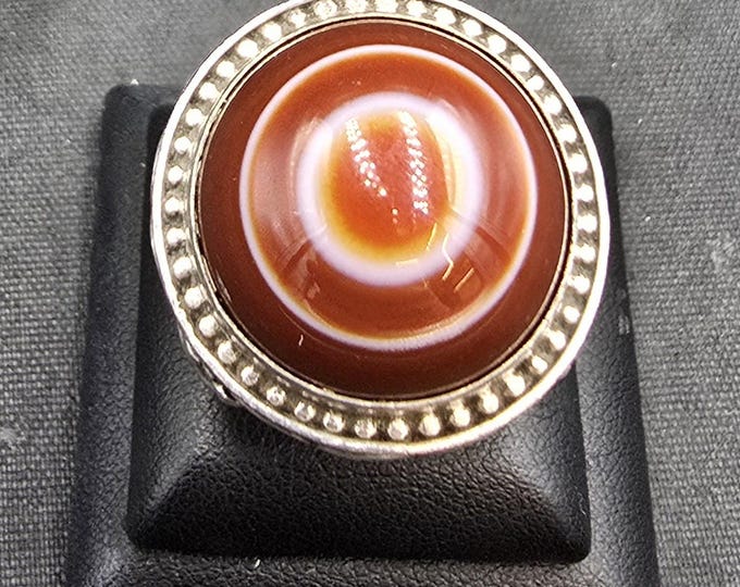 Antique Old Silver Ring With Ancient Agate Evil Eyes Powerful Protection Stone