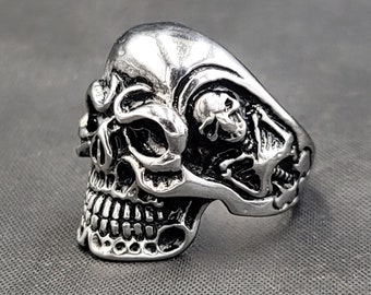 Handmade Silver Skull Ring: Vintage Biker Style, Size 10