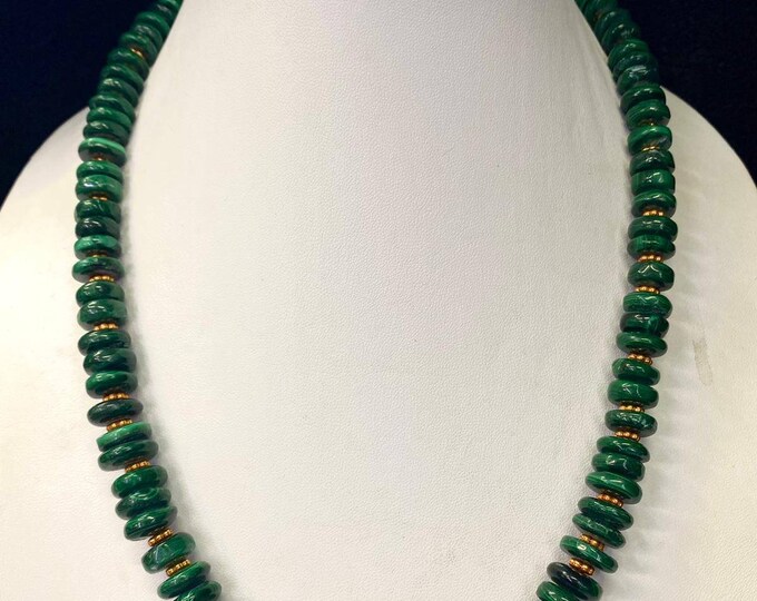Beautiful Natural Original Malachite Gemstone Tire Shape Beads Necklace