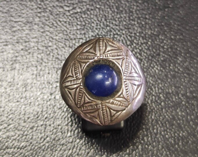 Wonderful Natural Lapis Lazuli Gemstone Old Silver Vintage Afghan Ring