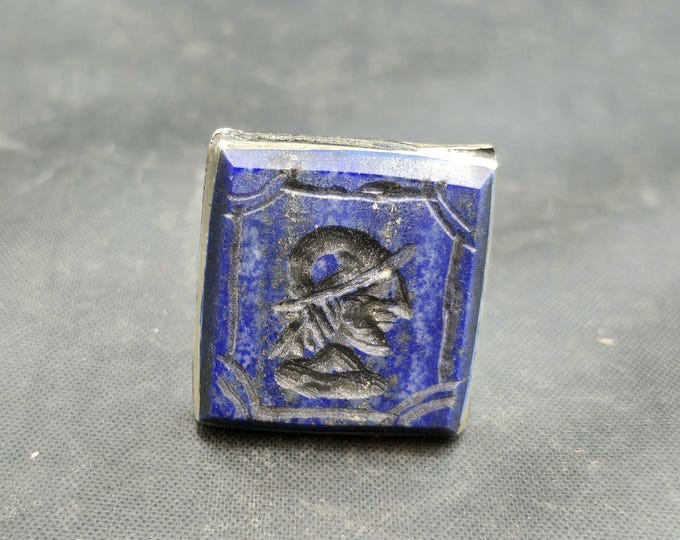 Beautiful Vintage Soild Silver Handmade Afghan Seal Stamp Lapis Lazuli Stone King Intaglio