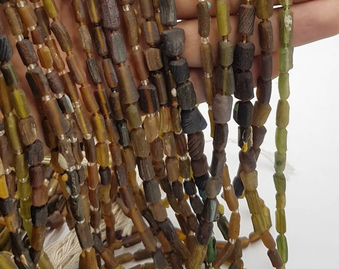 Ancient Old Green Roman Glass Wonderful Unique Tube Shape  Glass Beads Necklace