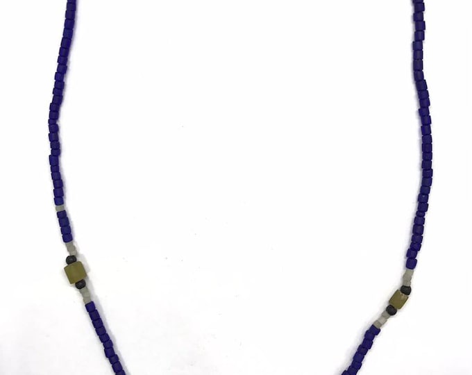 Ancient Old Blue Glass Afghan Beads With Natural Greenish Jade Stone