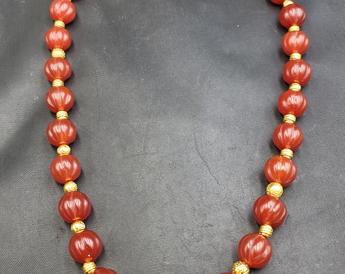 Beautiful Vintage Natural Authentic Agate Beads Gemstone With Gold Gulding Carved Mughal Design Necklace