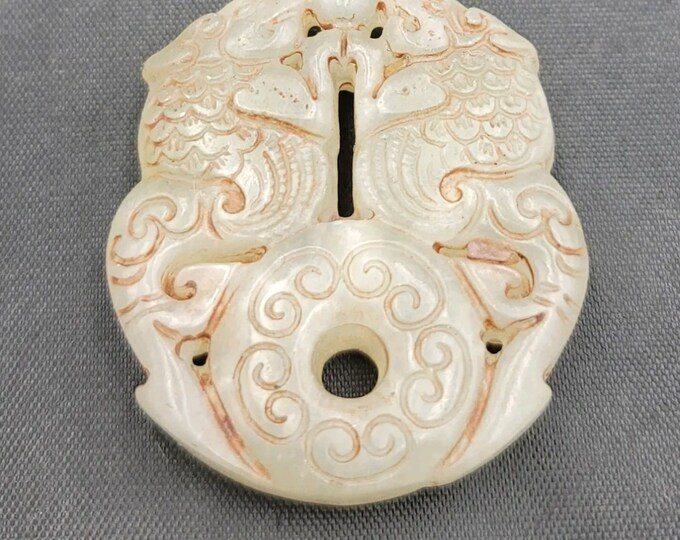 Extremely Rare White Jade Carved Natural Stone Amulet Pendant