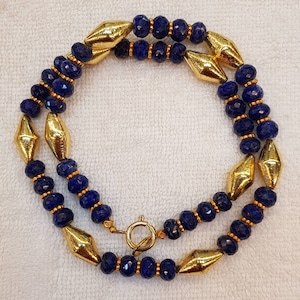 Handmade Lapis Lazuli Necklace with Gold Plated Vintage Beads