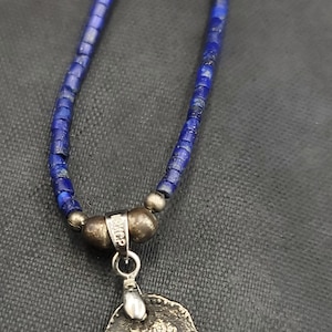 Ancient Roman Silver Coin Necklace: Septimius Severus, Lapis Lazuli, 42cm