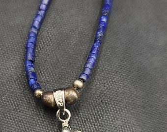 Ancient Roman Silver Coin Necklace: Septimius Severus, Lapis Lazuli, 42cm